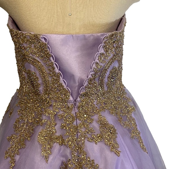 FIESTA FASHION Homecoming Purple Mesh Gold Sequin Prom Party Strapless Dress XL - Picture 11 of 16